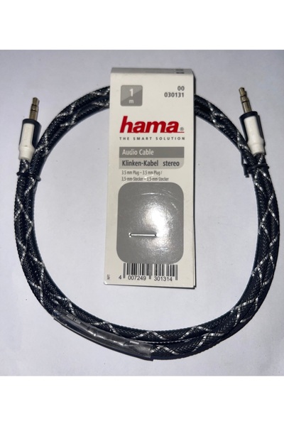 Hama 1m Ses kablosu Aux Jack 3,5mm - 3,5mm örgülü altin rengi uclu kulaklık k...