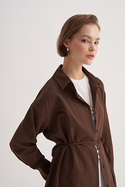 EBU Prive Women's Poplin Basic Long Shirt Bitter Brown