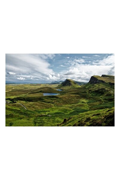 OEM Tablou Canvas, Pamant verde sub cer noros, Verde, Pasune, Cer, Nori, Lac, Munte, Varfuri, Peisaj, Na