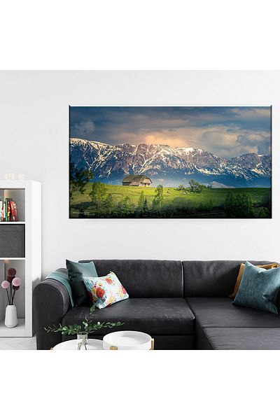 RsStyle Print Canvas Painting - Traditional Refuge at the Foot of the Mountains, 120x80cm