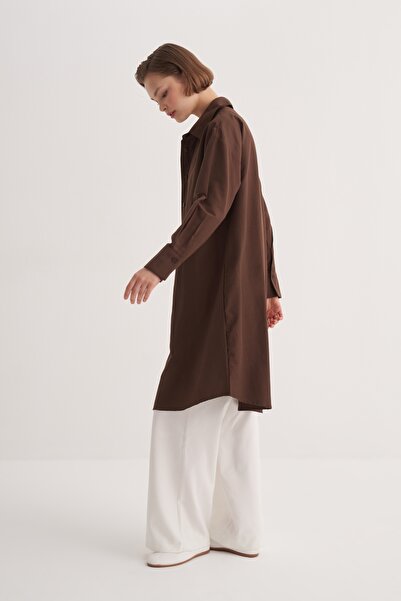 EBU Prive Women's Poplin Basic Long Shirt Bitter Brown