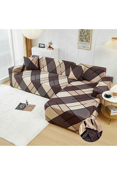 trendyhome Elastic Corner Cover, Elastic Cotton, Stripes, Cream/Brown, J14819
