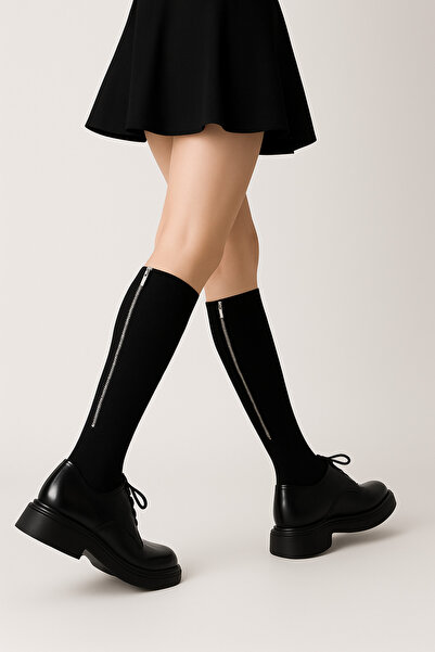 BENİSA ÇORAP Дамски черни чорапи с цип до коляното