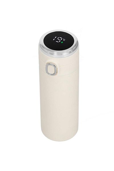 SERSIMO Smart thermos mug, stainless steel, LED display, temperature display, 420ml, 20cm, cream
