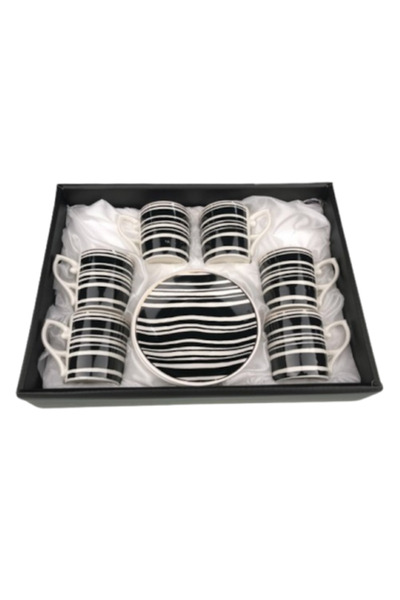 OEM Set din ceramica pentru cafea/ceai, model dungi, 12 piese, 29X22cm, Alb-n...