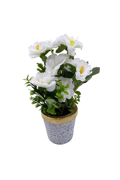 OEM Ceramic Pot with Plastic Chrysanthemum, White, 13x25 cm