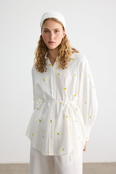 BE BLUE Limon Embroidered Cotton Linen Shirt