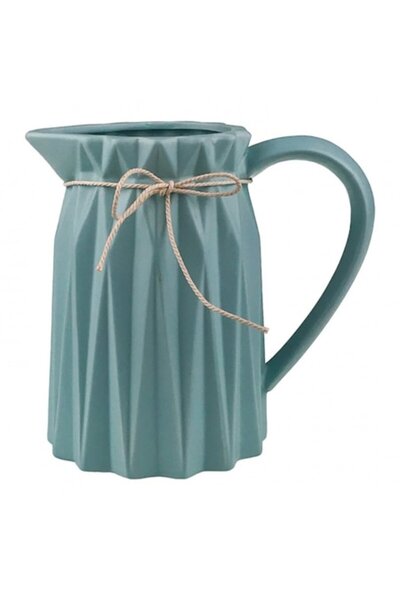 OEM Ceramic Vase in Pitcher Shape with Lace, 13x18 cm Green