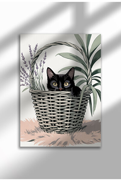 21mxm Poster pe pânză cu pisică amuzantă, pictură digitală, pisică neagră dră...