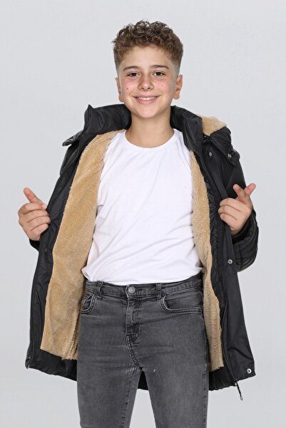 BY GAZİ Erkek Çocuk Çikarilabi̇li̇r Kapüşonlu Su Geçi̇rmez Cepli̇ Fermuarli Kollari Ri̇banali Mont