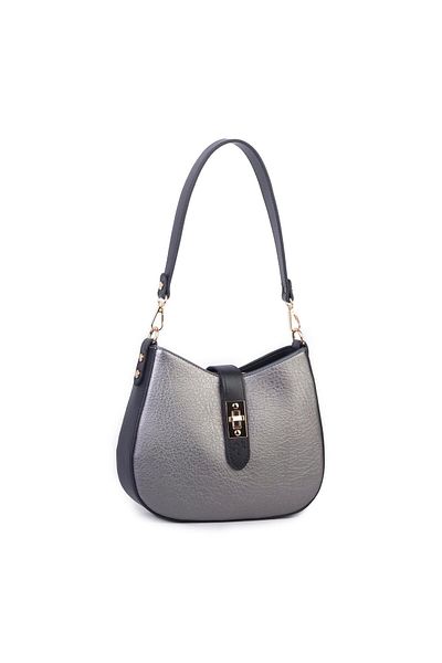 Nas Bag Γυναικεία Οβάλ Τσάντα ώμου και χιαστί Γκρι Μαύρη Victoria
