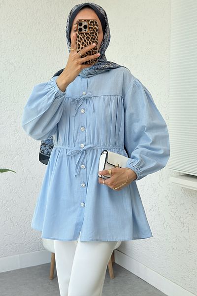 Salih Çelebi Tunik με λεπτομέρεια με κορδόνια 2366 - BABY BLUE