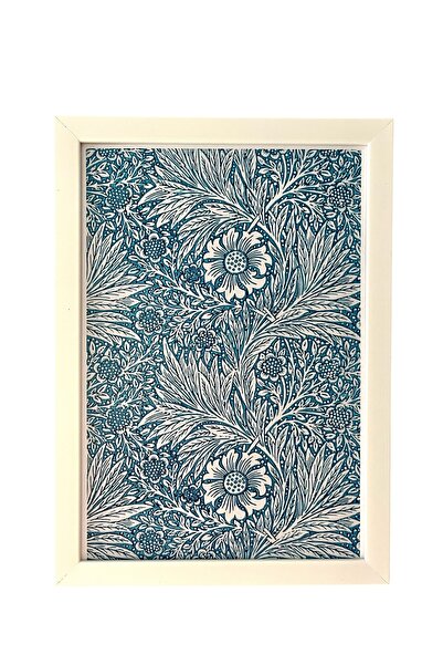 Marigold Yaz Deseni Mavi Tablo.Beyaz çerçeveli tablo