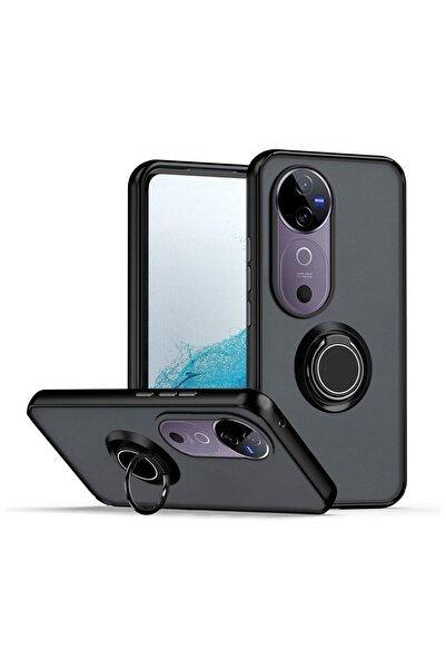 Gpack Vivo V40 5G uyumlu Kılıf Montreal Yüzüklü Mıknatıslı Kamera Korumalı Silikon Siyah