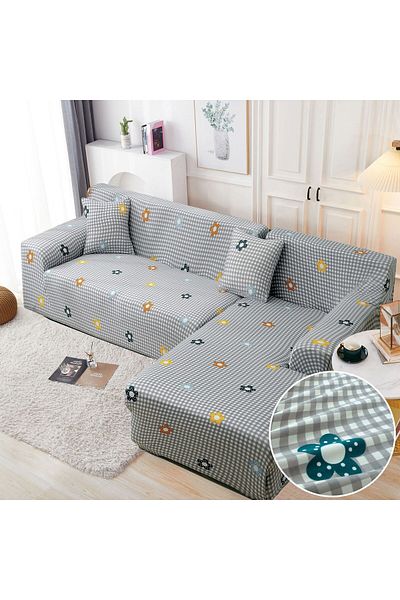 trendyhome Husă elastică pentru canapea de colț, bumbac elastic, 3 locuri + 2 locuri, gri, J11272