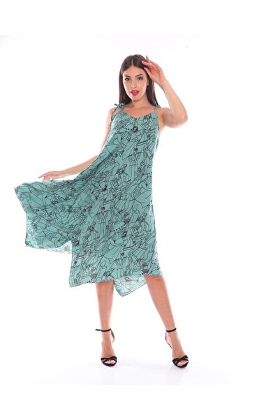 Polologin Butik Green Figured Viscose Tunic with Rope Strap