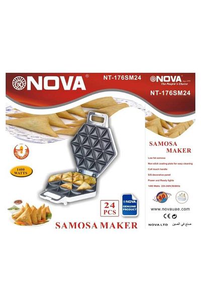 Nova Electric Samosa Maker 1400W – 24-Piece Non-Stick, Cool Touch, 80% Less Fat, SS Panel, Lights
