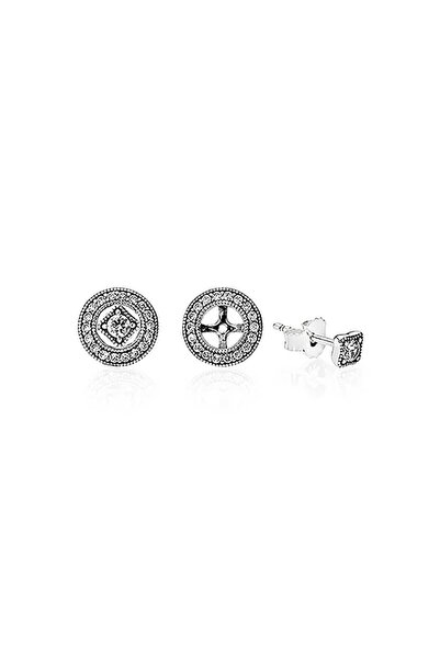 Pandora Elegant Round Halo Earrings in 925 Silver and Zirconia
