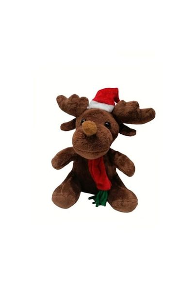 OEM Ren de pluș cu eșarfă și căciulă, maro/roșu, 21 cm