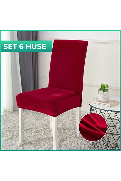 trendyhome Set of 6 Universal Seat Covers, Velvet, Elastic, Red, J10668