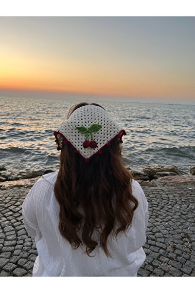 yade store Örgü Bandana, Kirazlı Saç Bandı, Kirazlı Bandana, Örgü Saç Bandı