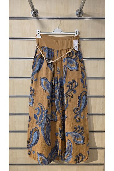 Park Moda Italian Linen Trousers with Shawl Pattern Belt