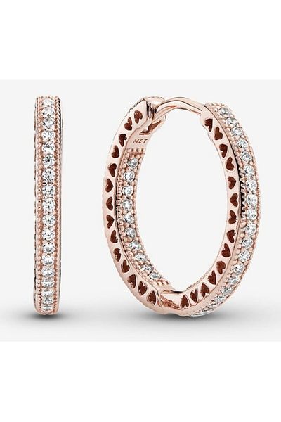 Pandora Round Earrings with Sparkling Hearts Paved with Zirconia