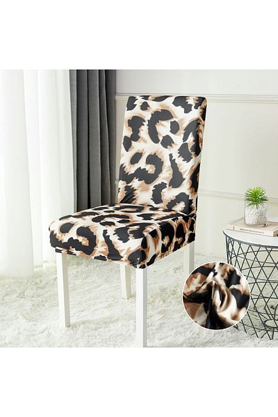 trendyhome Set of 6 Elastic Chair Covers, Elastic Cotton, Leopard, Brown/Beige, J11243