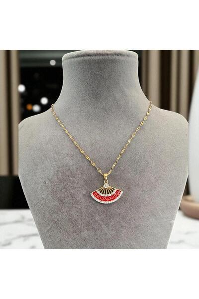 stainless steell قلادة المروحة الحمراء