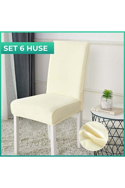 trendyhome Set of 6 Universal Seat Covers, Velvet, Elastic, Beige, J10660
