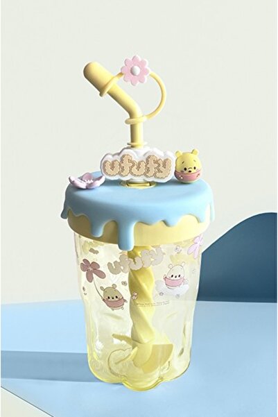 Miniso Disney Lisanslı Ufufy Serisi 560ml Karıştırmalı Pipetli Bardak- Winnie The Pooh