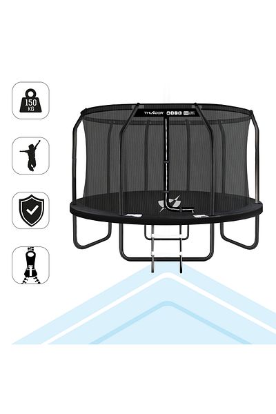 Thunder Trambulina pentru copii, Diametru 366 cm, Plasa interioara, max. 150 kg, cu Scara, Negru