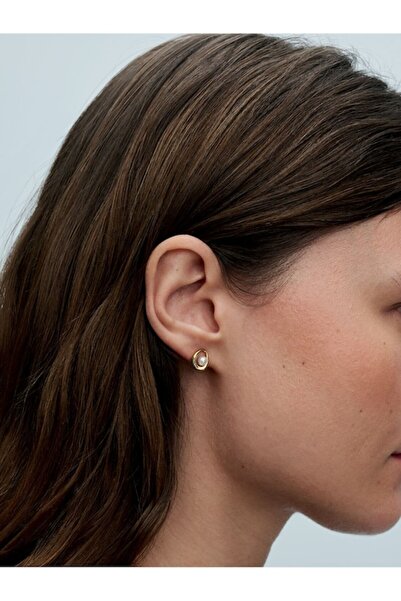 Pandora Organic oval screw earrings with treated freshwater cultured pearls