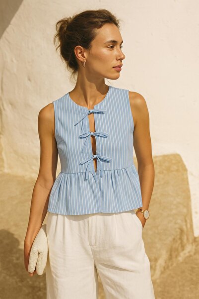 HAKKE Ριγέ μπλούζα με λεπτομέρεια με δέσιμο μπροστά