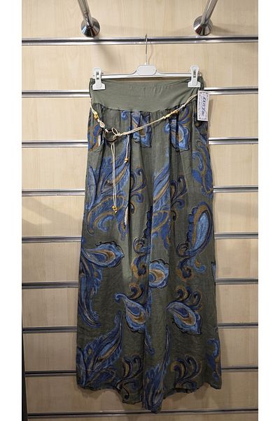 Park Moda Italian Linen Trousers with Shawl Pattern Belt