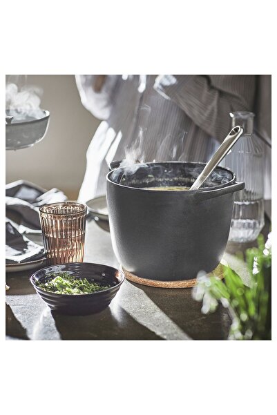 IKEA VARDAGEN Pot with Lid, Matte Enamel Cast Iron, Black, 5L