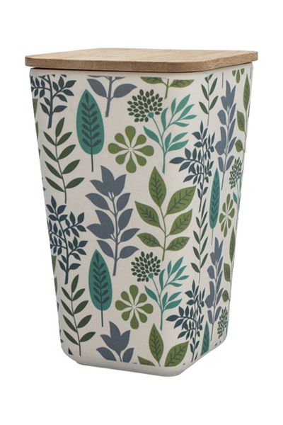 Felli Leaf and Floral Printed Bamboo Fiber Canister with Lid 1.2 Liter