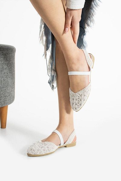 FUGA MODA Finex White Closed Front Knitwear Knitted Elastic Sandals
