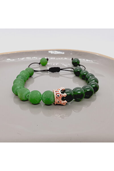 OEM Bratara reglabila in doua nuante de jad cu pandantiv coroana rose gold