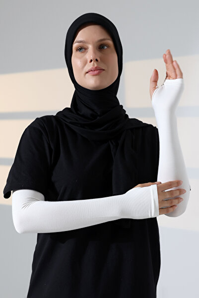 ihvan online Γυναικείο χτενισμένο βαμβακερό μανίκι με δάχτυλα - κρέμα