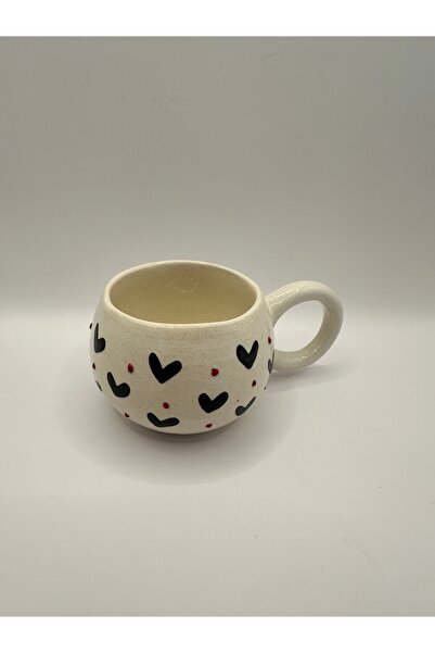 DİA HANDMADECOR KIRMIZI SİYAH KALPLİ KUPA