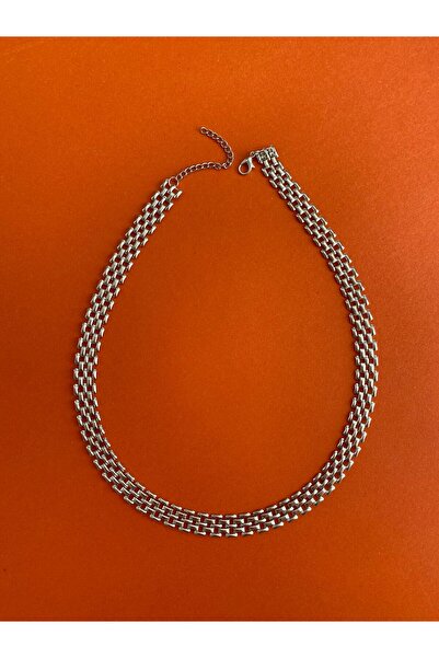 marsel aksesuar Silver Colored Straw Chain Necklace