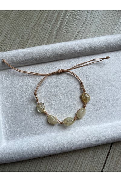 Pel Design Citrine Stone Spiral Beige Rope Bracelet & Anklet Handmade