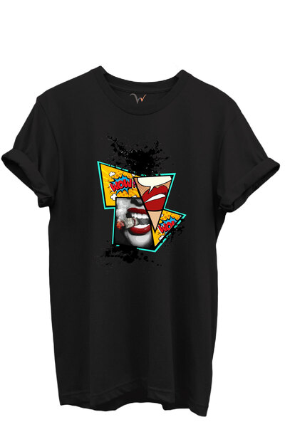 WİDİ Tricou unisex cu imprimeu WOW cu benzi desenate și benzi desenate Pop Ar...