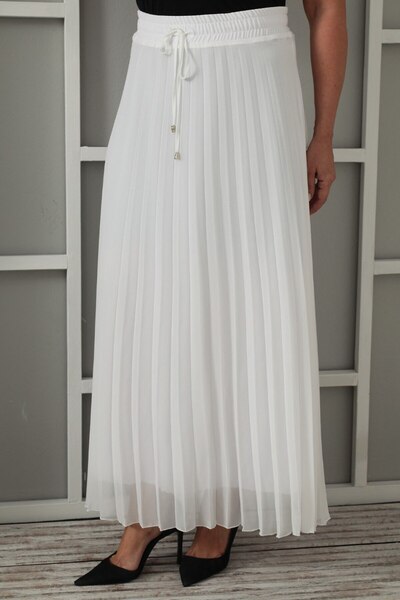 Budvaa Elastic Waist Pleated Chiffon Skirt (Ekru)