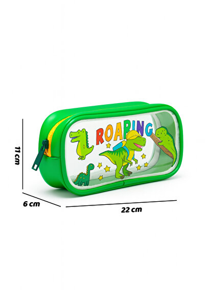 NEMO GROUP Husă verde pentru creion cu un singur compartiment pentru dinozaur, suport pentru stilou cu model transparent de dinozaur, rezistent la apă, 20x10x15cm