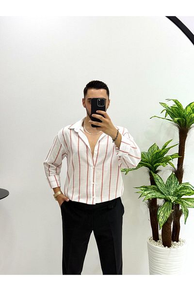 JACK CAPRİO Cămașă din bumbac și in cu dungi pentru bărbați