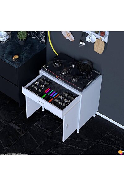 Modilayn QPLAS (XXL) Set Ocak Altı Dolap 75x88x48 cm Çekmeceli, Kapaklı 2 Göz Raf Bölmeli