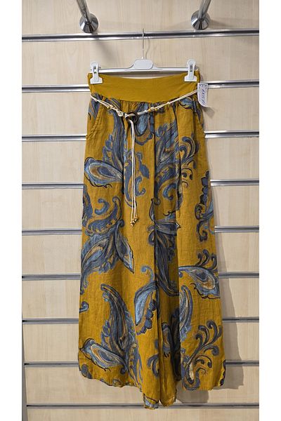 Park Moda Italian Linen Trousers with Shawl Pattern Belt