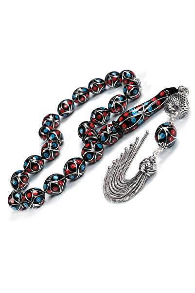 TESBİHCİBABA Hatemkari - Mavi Kızıl Mineli Erzurum Oltu Taşı Maskot Tesbih